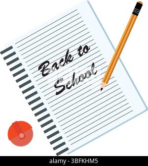 Back to school text write on the paper with pen graphic element Stock Vector