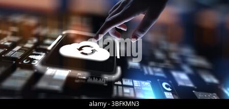 Cloud Computing Enabling Scalable Data Storage and Access, projection on a virtual screen, Business and Technology Concept. Stock Photo
