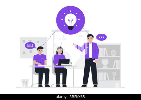 A consultant and analyst collaborate as a professional team in an office setting, focusing on strategic brainstorming and innovative idea generation Stock Vector