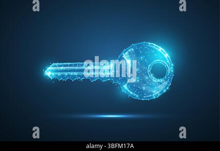 Key. Polygonal wireframe mesh art with crumbled edge looks like constellation. Concept illustration or background Stock Vector