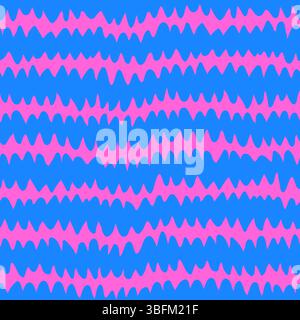 Zigzag seamless pattern in blue and pink. Hand drawn zig zag line background with textured brush effect. Perfect for fabric, packaging, wrapping paper Stock Vector