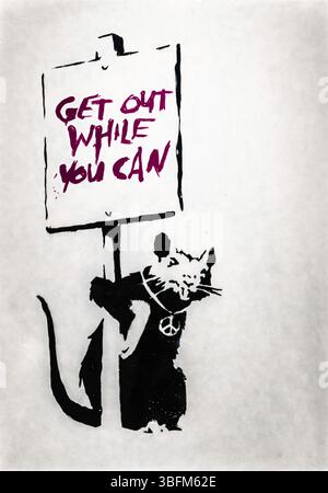 Banksy - Get Out While You Can, 2004, exhibition The World of Banksy Stock Photo