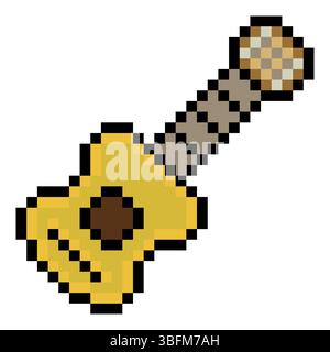 Acoustic guitar in pixel art style Stock Vector