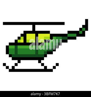 Military helicopter in pixel art style Stock Vector