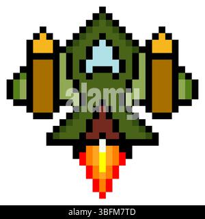 Fighter plane in pixel art style Stock Vector