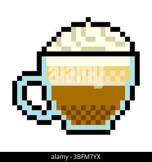 Frothy Irish coffee in pixel art style Stock Vector