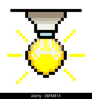 Ceiling light bulb in pixel art style Stock Vector