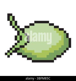 Green coconut fruit in pixel art style Stock Vector