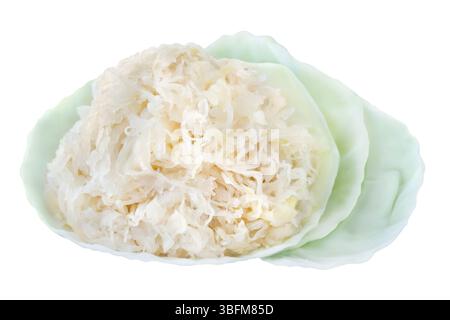Sauerkraut and cabbage leaves isolated on white background Stock Photo