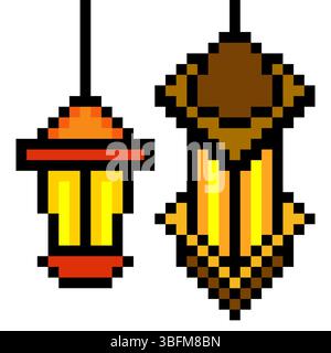Ramadan lantern in pixel art Stock Vector