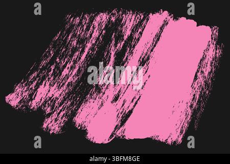 Big Grunge Bold Pink Brush Stroke Isolated on Black Background. Grainy modern paint smear texture for presentations, cover, ad, website, poster, card Stock Vector