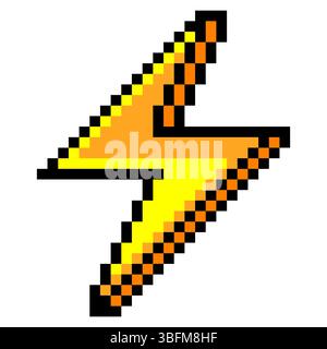 Lightning bolt in pixel art isolated on white background Stock Vector