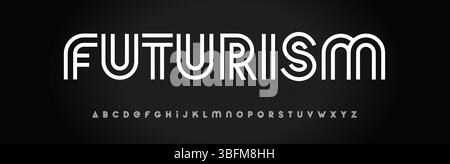 Modern rounded linear alphabet, smooth striped font, abstract digital futurism typescript with geometric stripe feel, logo branding, modern headline Stock Vector