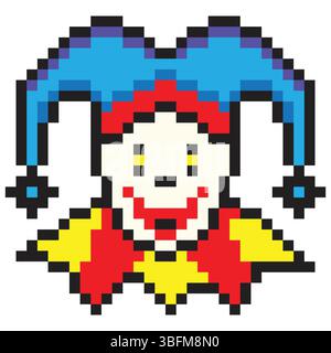 Fool jester in pixel art style Stock Vector