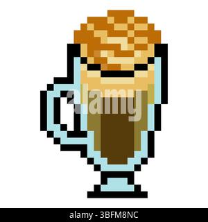 Irish coffee cocktail in pixel art style Stock Vector