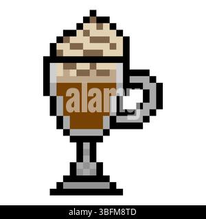 Irish coffee in pixel art style Stock Vector