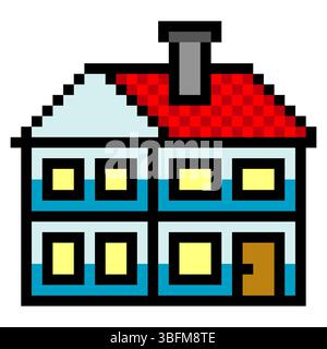 Two-story house in pixel art Stock Vector