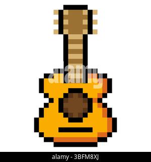 Acoustic guitar in pixel art style Stock Vector