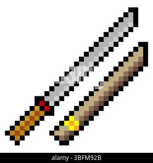 Katana sword in pixel art style Stock Vector