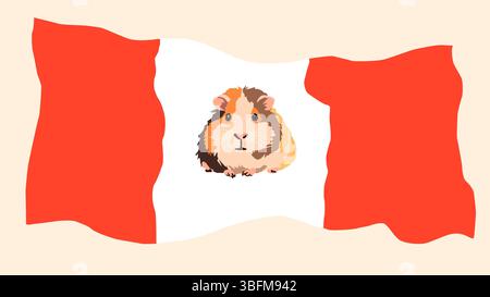 Vector illustration of the flag of Peru with a guinea pig in the center. A fun and cultural design ideal for national celebrations, tourism products, Stock Vector