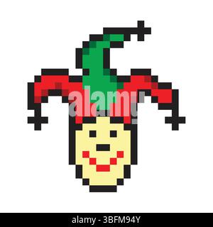 Fool jester in pixel art style Stock Vector