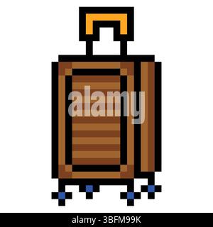 Travel luggage suitcase in pixel art style Stock Vector