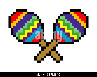 Mexican musical instrument Maracas in pixel art style Stock Vector