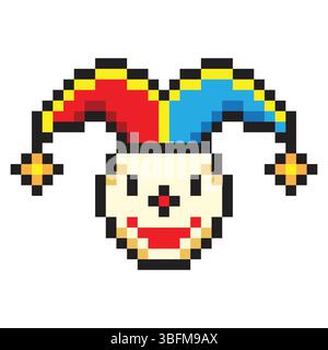 Fool jester in pixel art style Stock Vector