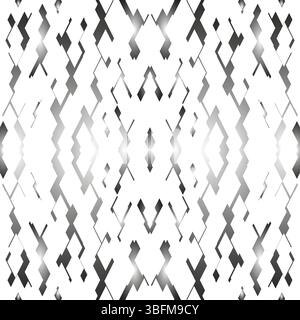 Metallic shine texture with mirror reflection effect. Gradient gray abstract geometric seamless pattern. Random zigzag broken shapes on white backgrou Stock Vector