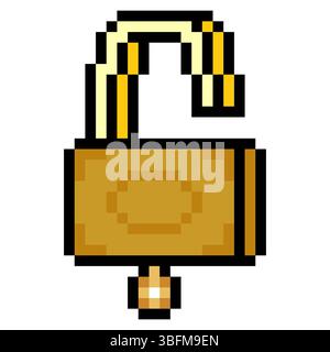 Padlock key in pixel art style Stock Vector