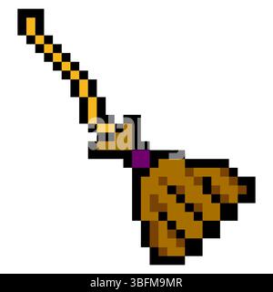 Magic broom in pixel art style Stock Vector
