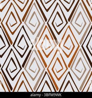 Seamless geometric pattern with rhombuses. Stilized ethnic ornament vector illustration. Brown spirals curl on beige background. For printing wallpape Stock Vector