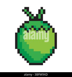 Green coconut fruit in pixel art style Stock Vector