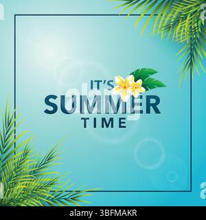 Palm leaves summer time illustration with frame tropical palm Stock Vector