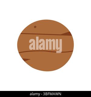 Minimal vector illustration of a brown wooden texture planet in flat cartoon style on white background. Stock Vector