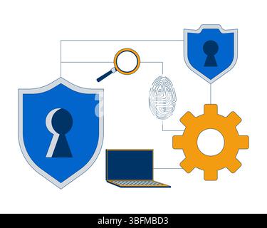 Cybersecurity icons connected network 2D illustration concept Stock Vector