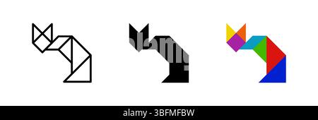 Caribou tangram icon. Ideal for puzzles or wildlife designs. Stock Vector