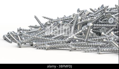 Chrome screws 3d on white background Stock Photo
