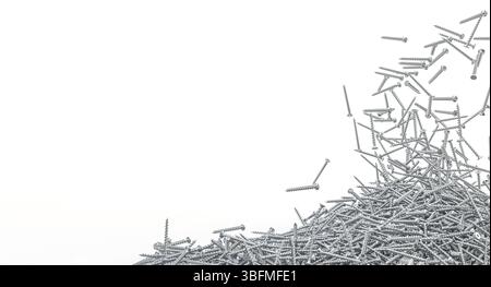 Chrome screws falling on a pile over white background 3d Stock Photo
