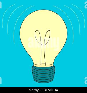 Flat cartoon illustration of an glowing light bulb icon on blue background. Symbol of idea, creativity and learning. For back to school theme, educati Stock Vector