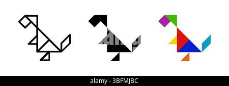 Dinosaur tangram icon. Perfect for prehistoric or puzzle designs. Stock Vector