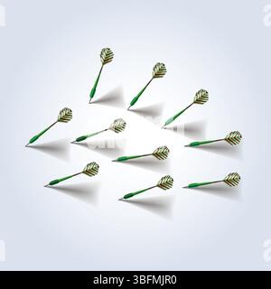 Darts sets and legs green color gradient and with abstract background Stock Vector