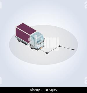 Delivery truck with path in purple color with abstract background Stock Vector