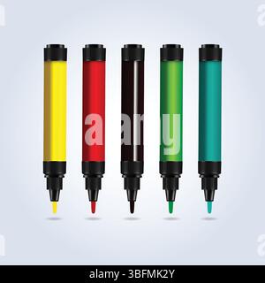 Color Markers in different colors and with an abstract background Stock Vector