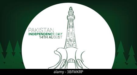 Minar-e-Pakistan, pakistan independace day, social media banner with an abstract background Stock Vector