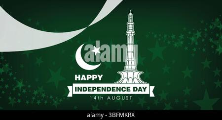 Minar-e-Pakistan, pakistan happy independace day, social media banner with an abstract background Stock Vector