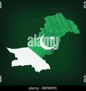 Pakistan's official map is in the Pakistani flag, with a dark green abstract background Stock Vector