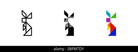 Hare tangram icon. Ideal for wildlife or puzzle designs. Stock Vector