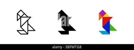 Penguin tangram icon. Ideal for arctic or puzzle designs. Stock Vector