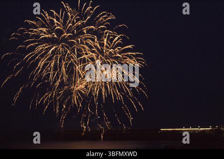 Fireworks in night sky Stock Photo
